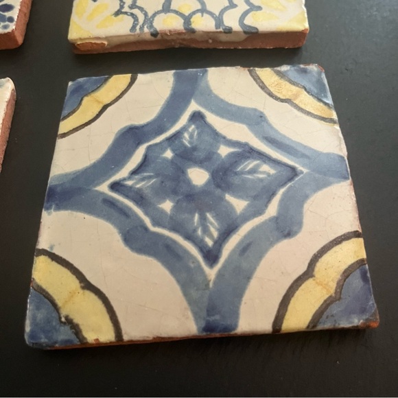 Mexican Hand Painted Terra-Cotta Talavera Vintage Tiles Set of 4 - Picture 4 of 14
